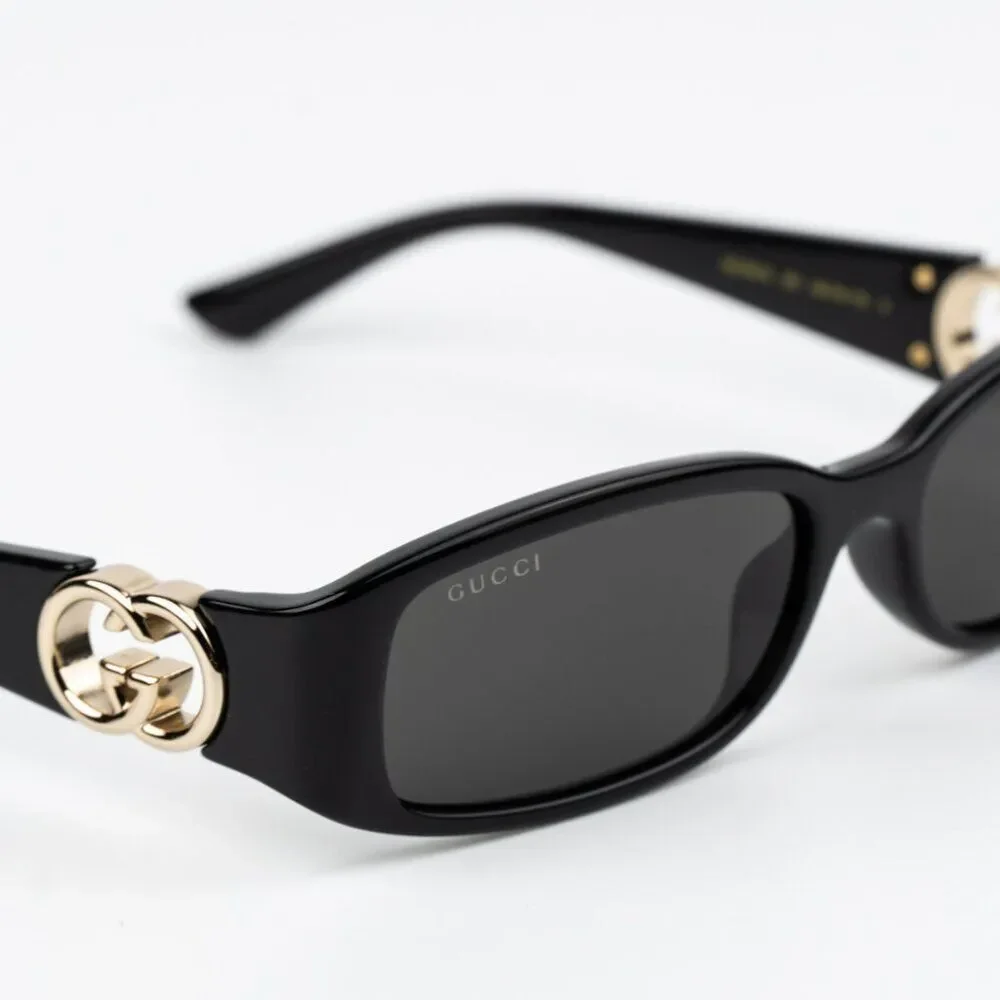 NEW Gucci GG1661S 001 Black Grey Rectangle Unisex Sunglasses